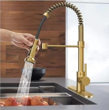 Brushed Gold High Arc Spring Kitchen Faucet A