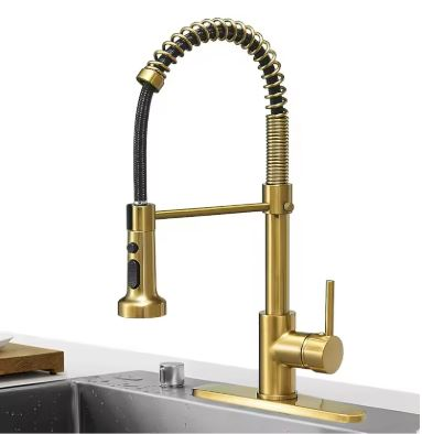 Brushed Gold High Arc Spring Kitchen Faucet