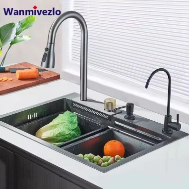 Discharge Modes Stainless Steel Waterfall Kitchen Sink A